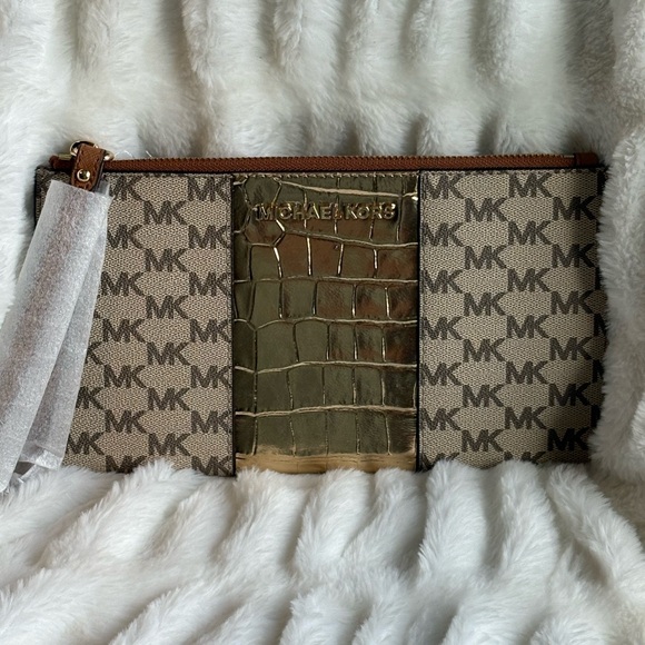 Michael Kors Handbags - Michael Kors Gold Croc-Embossed Clutch